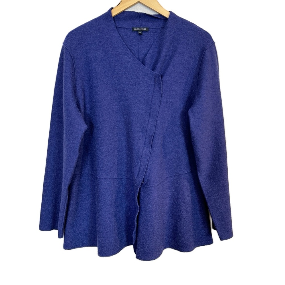 Eileen Fisher Purple 100% Boiled Merino Wool Jacket Asymmetrical Women’s Large